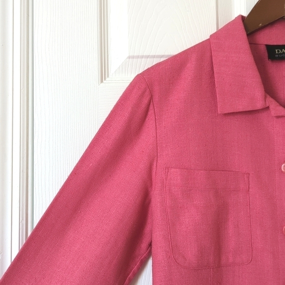 Dana Buchman 90's Vintage Lightweight Linen Collared Button Up Shacket Pink 10 - Picture 4 of 14